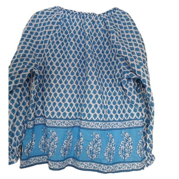 J.Crew Blue Block Floral Print Artist Boho Top Popover Shirt Sz Large - Picture 5 of 10